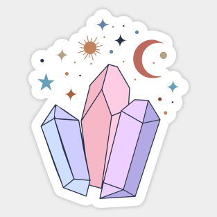 Pastel Crystal Quartzs with moon and stars Sticker